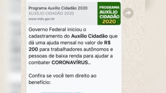 É falso cadastro por WhatsApp do benefício Auxílio Cidadão de R$ 200