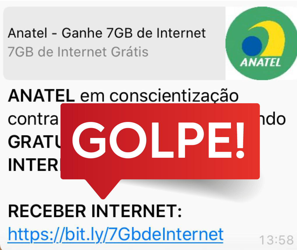 Anatel alerta para golpe via WhatsApp que promete 7 GB grátis