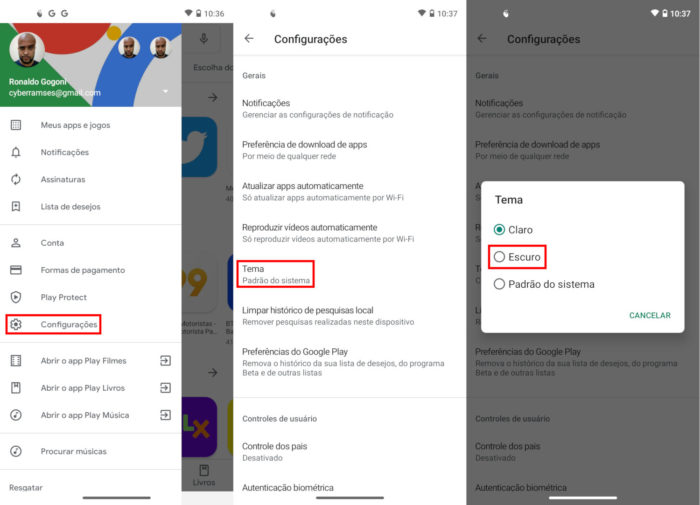 Google Play Store / como deixar google play store escuro