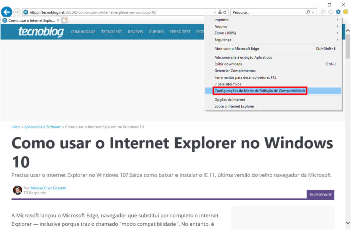 Microsoft / Internet Explorer 11 / modo de compatibilidade