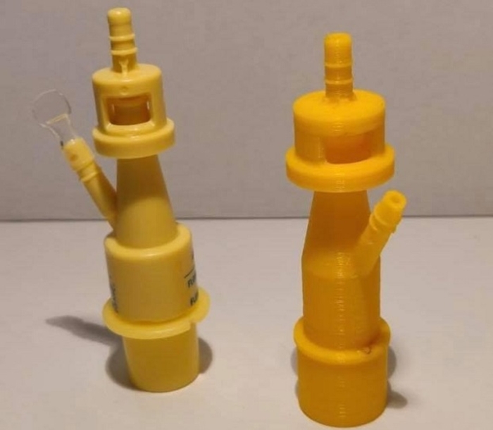 Válvula original (à esquerda) e a réplica feita em impressora 3D