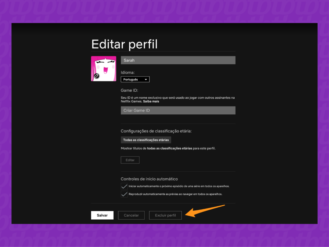 Escolha se deseja editar ou excluir um perfil na plataforma de streaming (Imagem: Reprodução/Netflix)