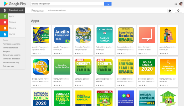Google Play Store e auxílio emergencial
