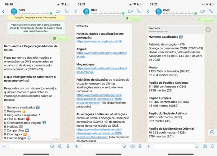 WhatsApp: OMS lança bot sobre coronavírus em português