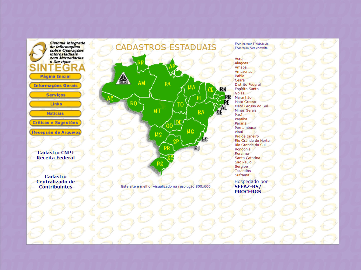 Imagem site Sintegra - como descobrir a inscrição estadual pelo CNPJ