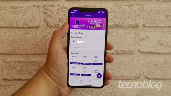 Recarga no app Meu Vivo (Imagem: Lucas Braga/Tecnoblog)