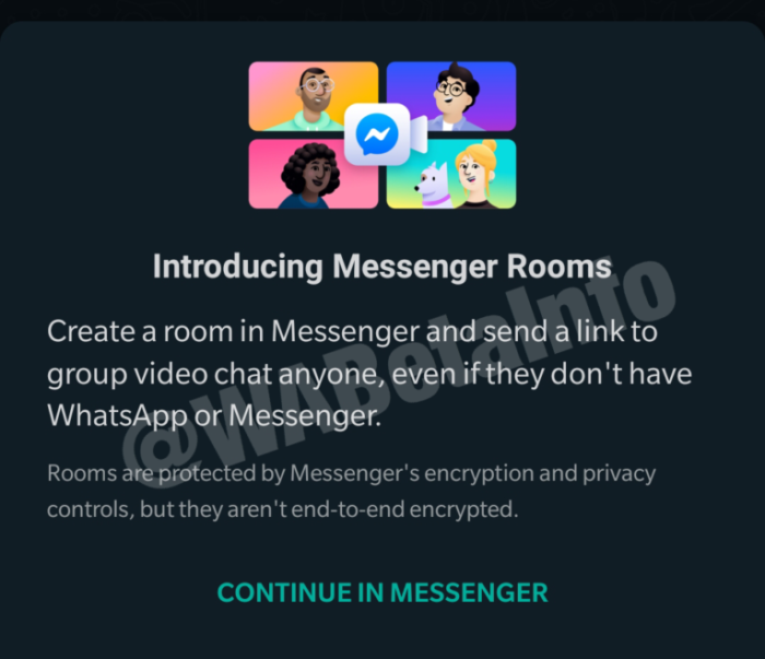 WhatsApp e Salas do Messenger (Rooms)