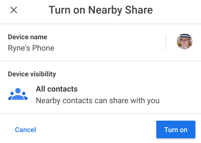 google nearby sharing share