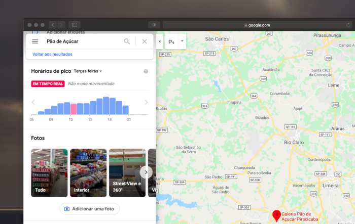 como ver o horário de pico do mercado no Google maps