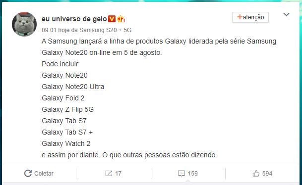 Rumores Samsung Galaxy Note 20 