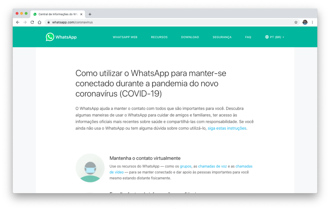 Central de Informações sobre o Coronavírus do WhatsApp (Foto: Reprodução/Bruno Gall De Blasi)