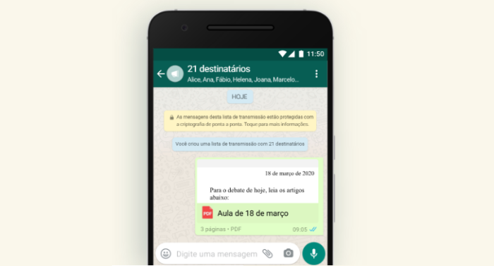 Lista de transmissão do WhatsApp/Reprodução/Gabrielle Lancellotti