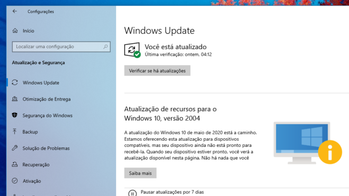 Windows 10 May 2020 Update (Imagem: reprodução/Windows 10)