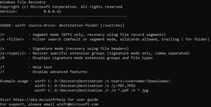 Windows File Recovery - comandos