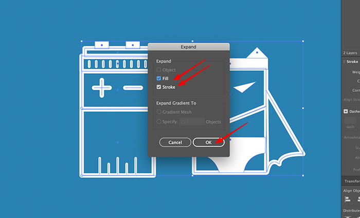 Como converter contorno em objeto no Illustrator