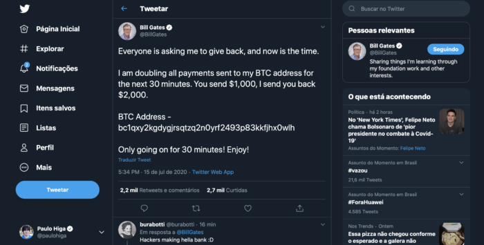 Twitter hackeado: contas famosas publicam fraude com bitcoins
