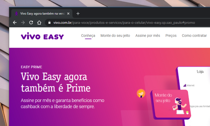Site do Vivo Easy Prime