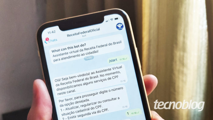 Receita Federal cria chatbot no Telegram para serviços de CPF