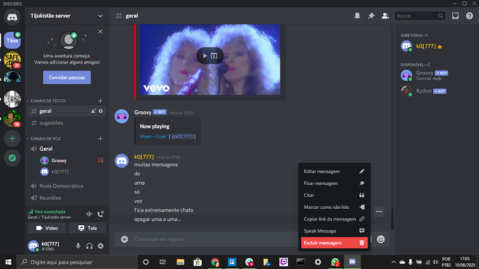 Como apagar uma mensagem no Discord