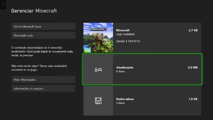 Como atualizar o Minecraft Xbox Series X/S