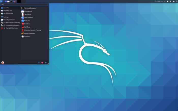 Execução do Kali Linux em tela cheia