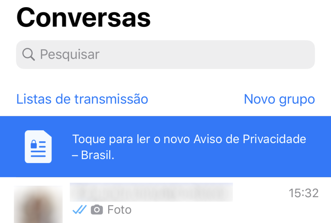 Aviso de privacidade do WhatsApp no iOS