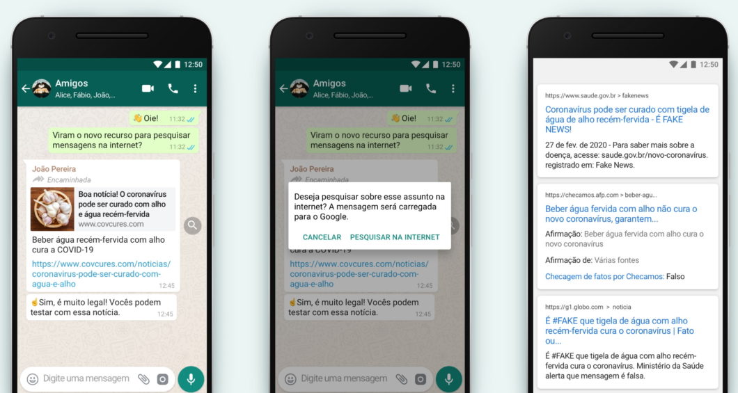 WhatsApp e botão Pesquisar no Google