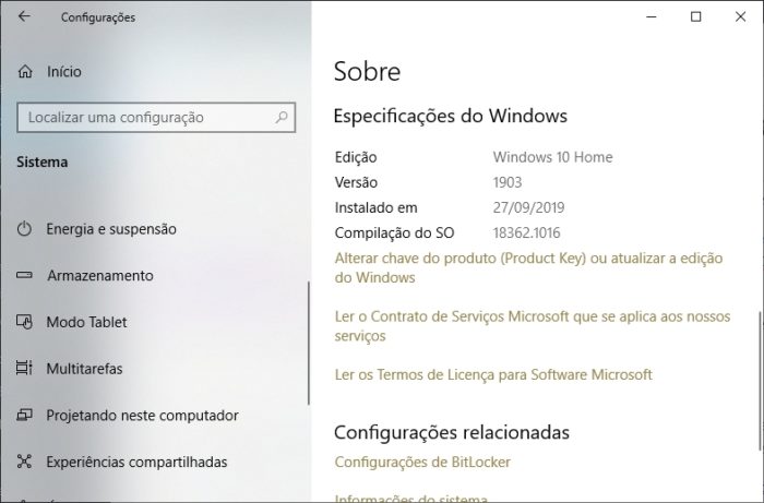 Versão do Windows 10