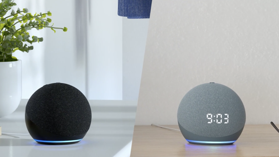 Amazon Echo Dot e Echo Dot com relógio (Imagem: Divulgação/Amazon)
