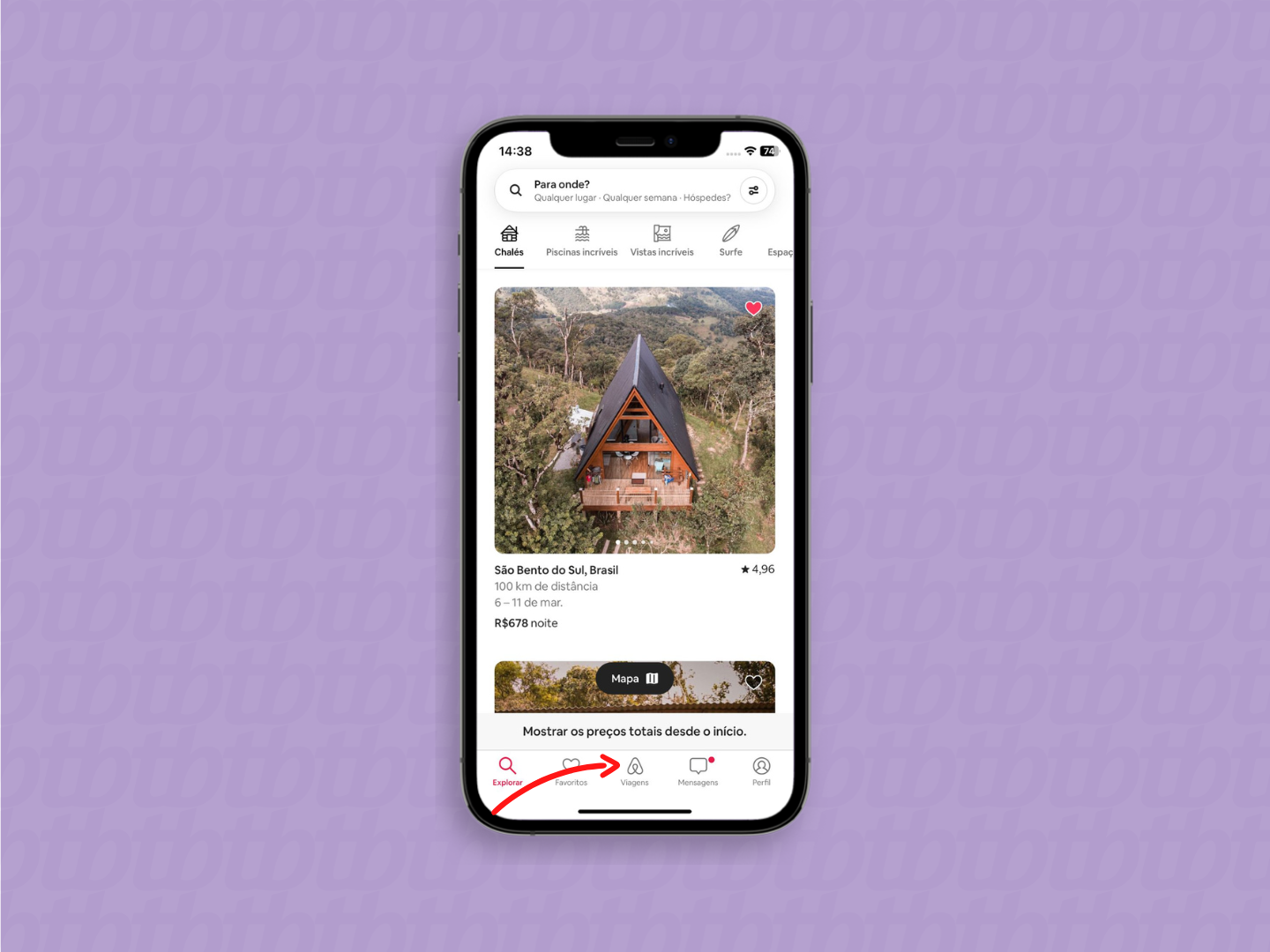 screenshot página inicial app airbnb