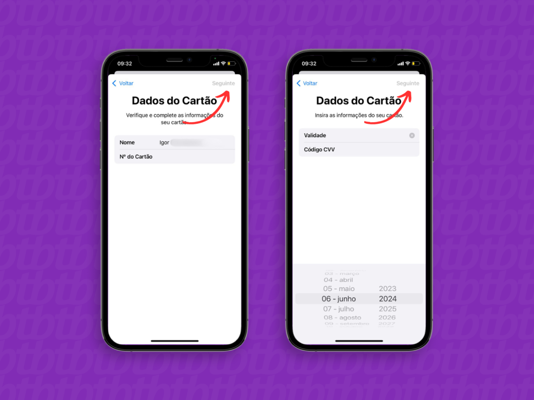 Inserindo os dados do cartão para pagamentos via Apple Pay