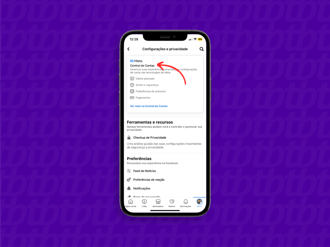Como mudar a senha do Facebook no celular pela Central de Contas do seu perfil na rede social.