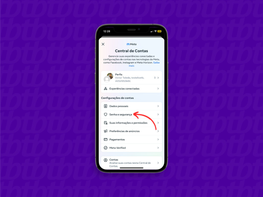 Como mudar a senha do Facebook no celular pela Central de Contas do seu perfil na rede social.