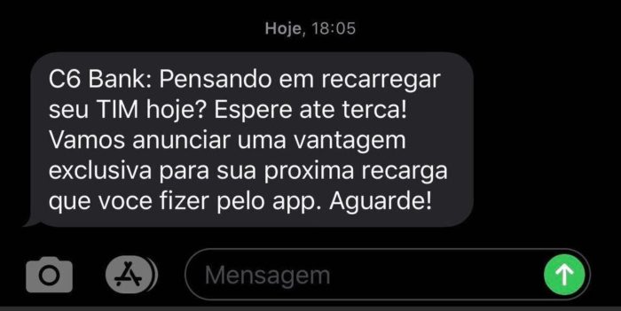 SMS da TIM enviado na sexta-feira, 28 de agosto de 2020