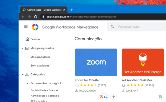 Add-on do Zoom no Google Workspace (Imagem: Felipe Ventura/Tecnoblog)