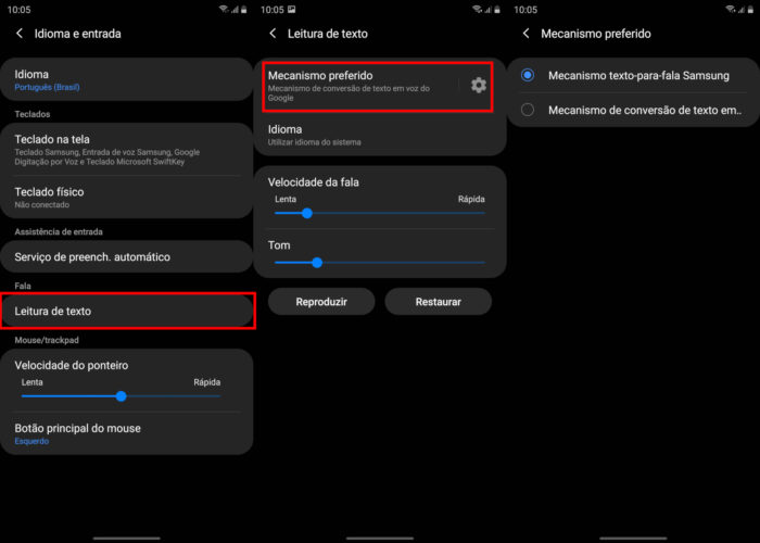Configurações de fala do Android (Imagem: Google/Reprodução) / como mudar a voz no Discord