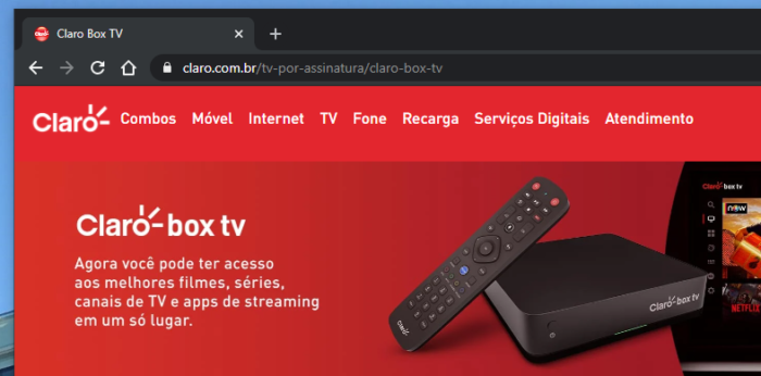 Site do Claro Box TV