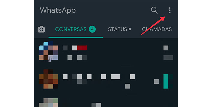 Toque nos três pontinhos para abrir as configurações do WhatsApp (Imagem: Reprodução\WhatsApp)