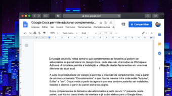Google Docs permite adicionar complementos na barra lateral
