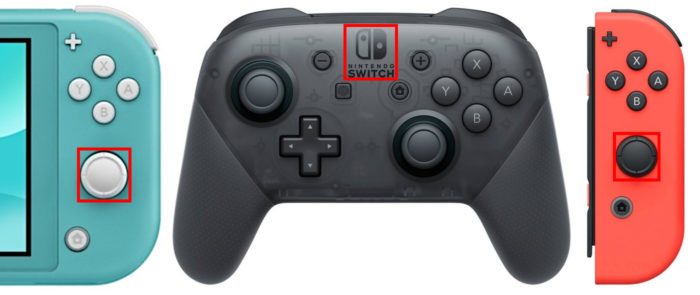 Posição do leitor NFC no Switch Lite, Pro Controller e Joy-Con (Imagem: Nintendo/Reprodução)