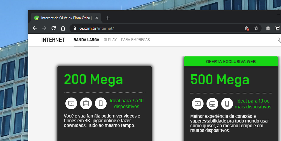 Banda larga de 500 Mb/s (Imagem: Reprodução/Site Oi)