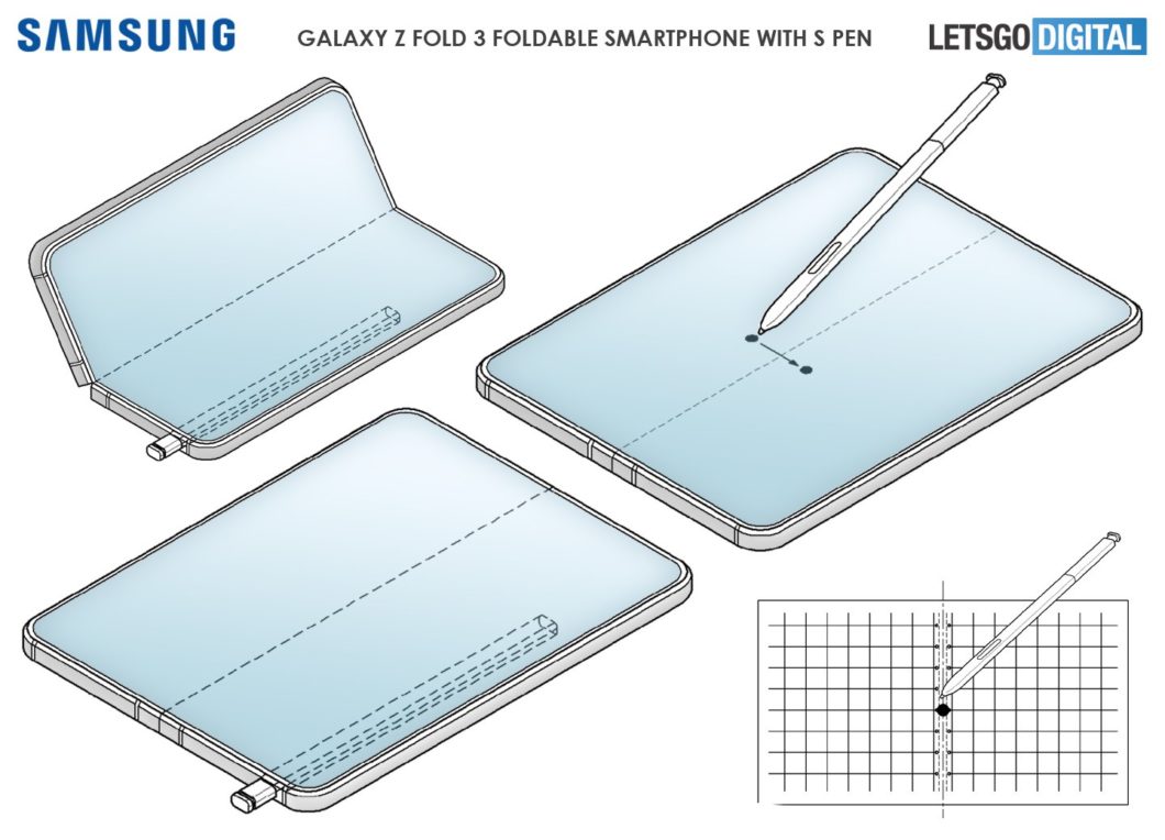Patente da Samsung descreve Galaxy dobrável com S Pen (Imagem: reprodução/LetsGoDigital)