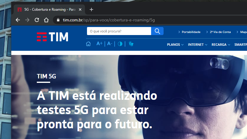 Site da TIM sobre 5G (Imagem: Reprodução/Site TIM)