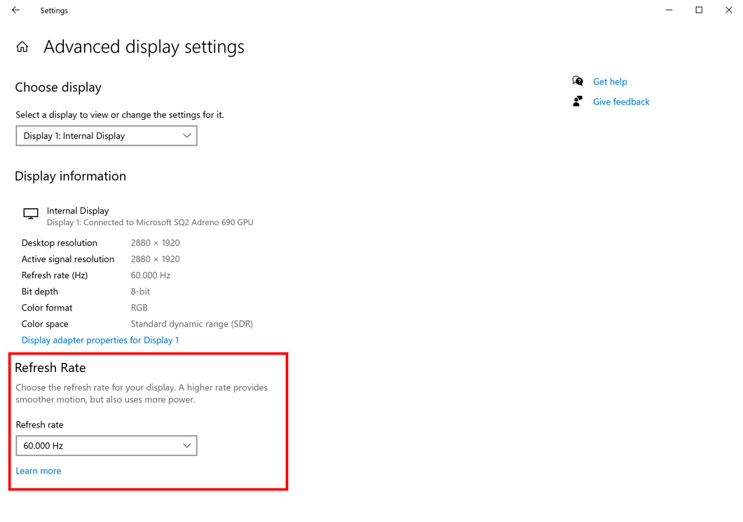 Recurso para mudar taxa de atualização no Windows 10 (Imagem: Divulgação/Microsoft)