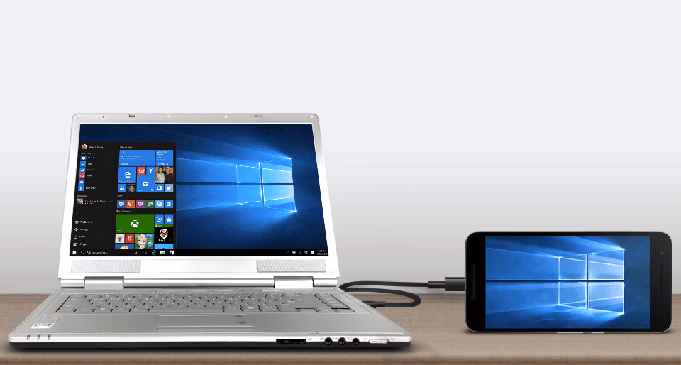 imagem de um celular conectado a um notebook e servindo como segunda tela
