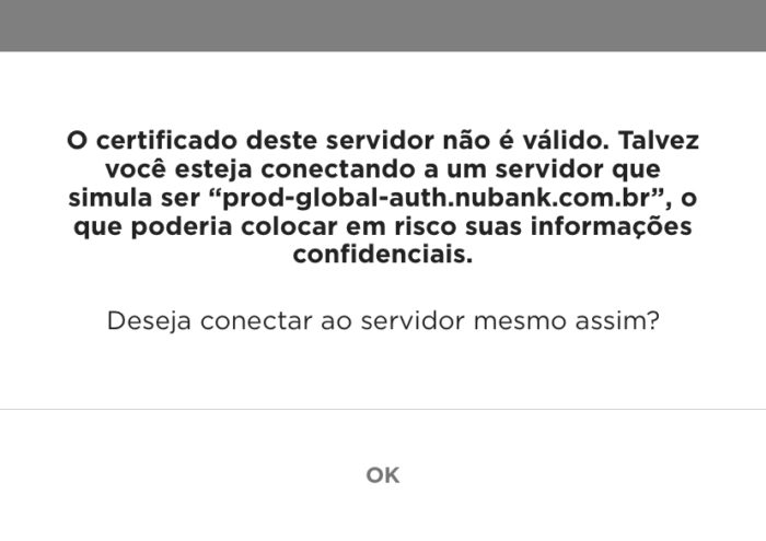 Mensagem de erro do Nubank (Imagem: @jeoabreu/Twitter)