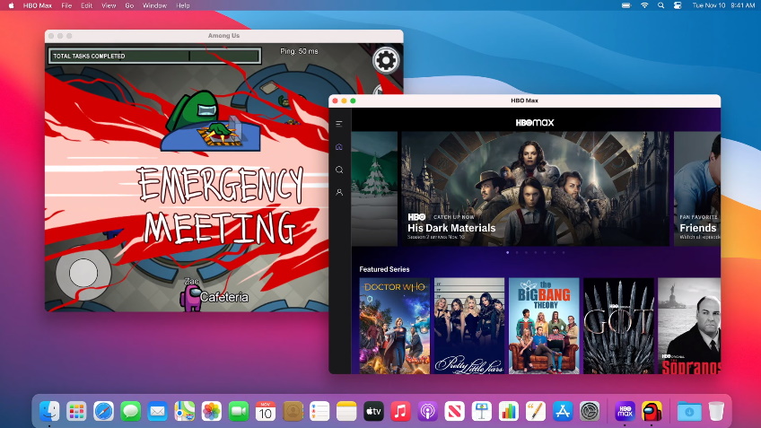 HBO Max e Among Us rodando no Mac (Imagem: Reprodução/Apple)