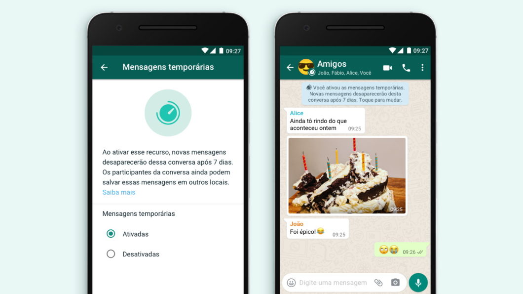 Mensagens temporárias no Android (Imagem: Divulgação/WhatsApp)