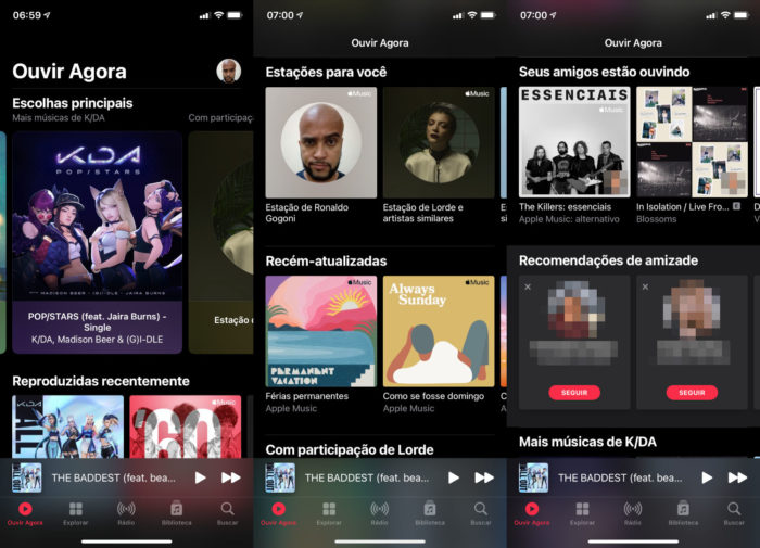 Aba "Ouvir Agora" do Apple Music (Imagem: Reprodução/Apple) / como usar o Apple Music