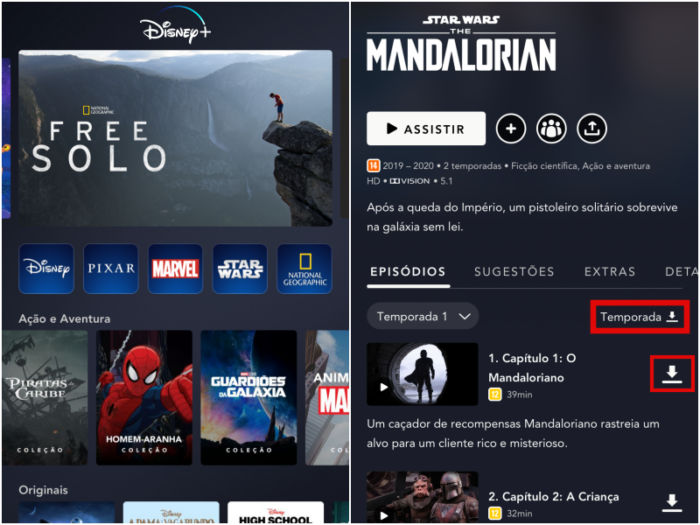 Baixar temporada ou episódio no Disney+ (Imagem: Reprodução/Disney+)